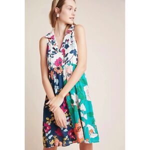 Anthropologie Dinah Collared Halter Mixed Floral Patchwork Tunic Dress 10